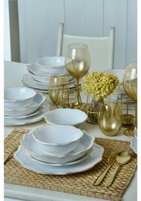 Set de masă 24 piese alb/auriu/ceramică vitrificată