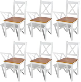 vidaXL Scaune de bucătărie, 6 buc., alb, lemn de pin