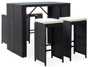 49568 vidaXL Set de bar de exterior, 5 piese, negru, poliratan și sticlă