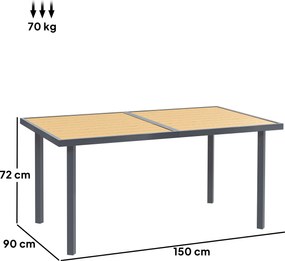 Outsunny Masă de luat masa pentru grădină pentru 6 persoane, masă de grădină cu blat din oțel cu aspect de lemn, 150 x 90 x 72 cm, lemn natural | Aosom Romania