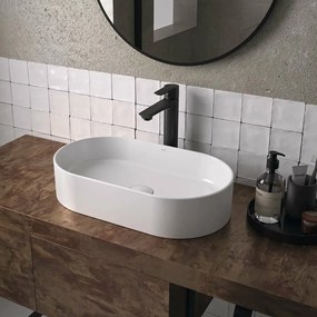 Lavoar pe blat Gala Kemet finisaj alb lucios 53x31 cm ovala cu ventil Click-Clack