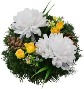 Coroană funerară Crizanteme albe, 20 cm