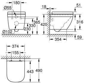GROHE 39693000 - Vas WC suspendat compact EURO CERAMIC, cu sistem Triple Vortex, 53 l, ceramică/albă