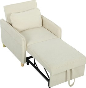 HOMCOM Fotoliu extensibil 3 în 1 fotoliu transformabil cu funcție de pat, șezut lat pentru living, Bej | Aosom Romania