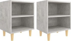 vidaXL Noptiere cu picioare din lemn masiv, 2 buc., gri beton, 40x30x50 cm