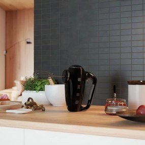 Mixer manual SMEG 50's Style HMF01BLEU, 250 W, 9 viteze, Functie Turbo, Afisaj LED, Timer, Accesorii, Negru