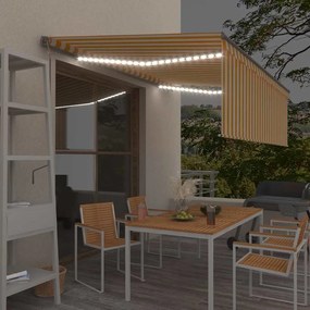vidaXL Copertină automată cu stor&amp;senzor vânt&amp;LED, galben&amp;alb, 4x3 m