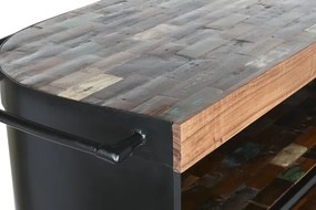 Bar insulă vintage din metal și lemn, negru și multicolor, cu bară pentru picioare, 3 rafturi și 2 sertare, 106 x 165 x 60 cm, „Barme”