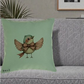 Perna Decorativa Pasare Roz cu Aripi si Fundita, 40x40 cm, Verde, Husa Detasabila, Perna Inclusa, BEKZ®