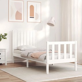 3192907 vidaXL Cadru de pat cu tăblie single mic, alb, lemn masiv