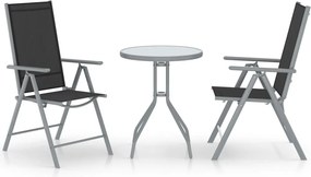 vidaXL Set mobilier bistro, 3 piese, argintiu, aluminiu și textilenă
