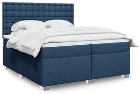 vidaXL Pat box spring cu saltea, albastru, 200x200 cm, textil