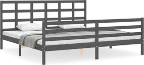 vidaXL Cadru pat cu tăblie 200x200 cm, gri, lemn masiv