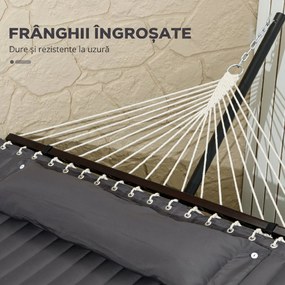 Outsunny Hamac de Grădină Portabil cu Structură, Pernă Integrată și Corzi de Siguranță, 368x93x110 cm, Gri Închis | Aosom Romania