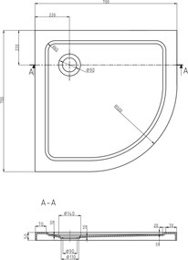 Mexen Flat cadă de duș semicerc slim 70 x 70 cm, albă, sifon cromat - 41107070