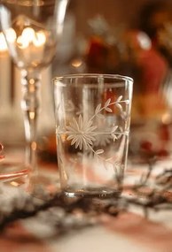 Pahar din sticlă transparentă, cu motive florale gravate, 7,5×9 cm, „Etched Floral"