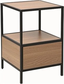Noptiera GEO S, stejar/negru mat, PAL/metal, 40x40x59 cm