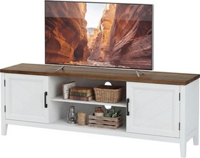 HOMCOM Comodă TV 140 cm, mobilier TV pentru televizoare până la 106,7 cm cu 2 uși, 2 compartimente deschise, alb și maro | Aosom Romania