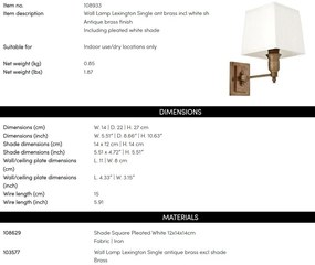 Aplica de perete moderna LUX, finisaj brass cu abajur alb, Lexington Single 108933 HZ