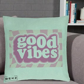 Perna Decorativa Good Vibes Retro Roz, 40x40 cm, Verde Menta, Husa Detasabila, Perna Inclusa, BEKZ®