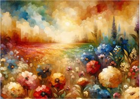 Tablou pe sticlă - Pajiște colorată (70x50 cm)