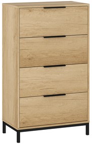 HOMCOM Comodă înaltă pentru dormitor cu 4 sertare, mânere metalice, comodă îngustă pentru living/hol 62x35x105 cm Natural | Aosom Romania