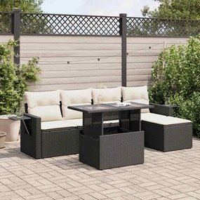 3326457 vidaXL Set mobilier de grădină cu perne, 6 piese, negru, poliratan