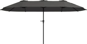 Outsunny Umbrelă Dublă de Grădină cu 12 Spițe, Orificii de Ventilație și Manivelă, 400x220x234 cm, Gri Închis | Aosom Romania