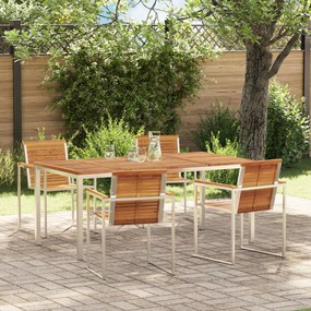 vidaXL Set de dining pentru grădină , 5 piese, cu masă din lemn de acacia și oțel inoxidabil.