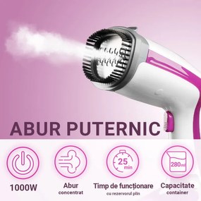Aparat de calacat vertical cu aburi Oliver Voltz OV51051A, 1000W, 280 ml, 10g/min, Alb/Roz