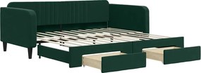 vidaXL Pat de zi cu extensie și sertare verde închis 100x200cm catifea