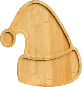 Tava de servit din bambus în forma de caciula tema Craciun Kesper 94073, 30,5 cm, 2 compartimente, Maro