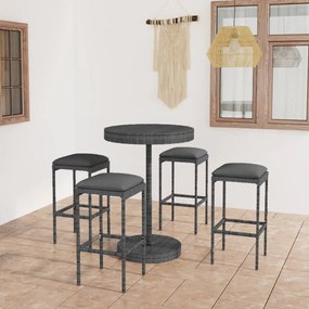 3064763 vidaXL Set mobilier bar de grădină cu perne, 5 piese, gri, poliratan