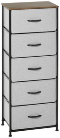 HOMCOM Comoda 5 sertare in stil industrial, comoda pentru dormitor cu sertare detasabile din material textil, lemn si otel, 45x30x116cm | AOSOM RO