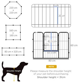 PawHut Tarc pentru Câini 8 Piese Modulare, Oțel, Ideal pentru Interior/Exterior, 80x60 cm, Negru | Aosom Romania