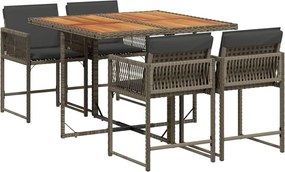vidaXL Set mobilier de grădină cu perne, 5 piese, gri, poliratan