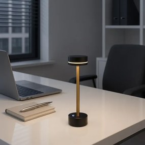 Lampă de birou LED reîncărcabilă, cu reglaj al intensității, SAM, 5W/5V, 3600 mAh, negru/auriu