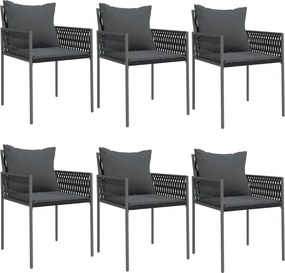 vidaXL Scaune de grădină cu perne 6 buc. negru 54x61x83 cm poliratan