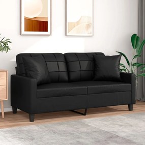 Canapea cu 2 locuri cu pernute, negru, 140 cm, piele ecologica