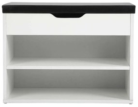 PANTOFAR TIP TABURET CU DEPOZITARE, 60X29.5X45 CM, ALB/NEGRU, SEZUT PIELE ECOLOGICA, PAL