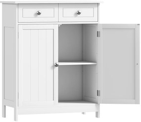 kleankin Dulap de Depozitare Organizator Independent pentru Baie de Podea cu 2 Usi, 2 Sertare si Raft Reglabil, Alb | Aosom Romania