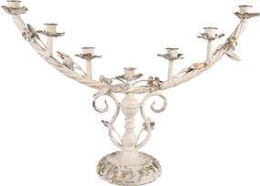 Sfesnic 7 lumanari, alb, din metal, cu aspect vintage, 58x16x37 cm