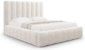 Pat matrimonial crem tapițat cu spațiu de depozitare cu somieră 160x200 cm Kelp – Micadoni Home