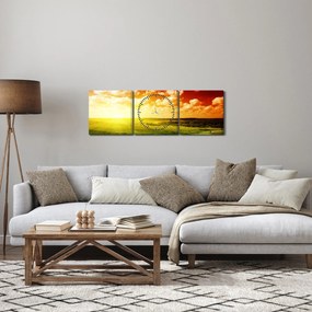 Tablou cu luncă cu soarele strălucitor (cu ceas) (90x30 cm)