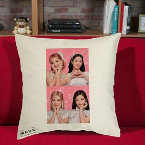 Perna Personalizata K-pop BLACKPINK Colaj Roz, 40x40 cm, Ecru, Husa Detasabila, Perna Inclusa, BEKZ®
