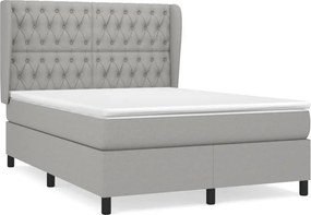 vidaXL Pat box spring cu saltea, gri deschis, 140x190 cm, textil