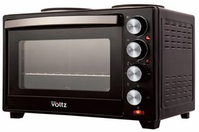 Aragaz mic Oliver Voltz OV51441F40, 3200W, 2 plite, 40 L, 100-230°C, Usa dubla din sticla, Iluminat, Negru