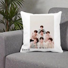 Perna Personalizata K-pop BTS Foto Grup Pastel, 40x40 cm, Alba Mata, Husa Detasabila, Perna Inclusa, BEKZ®