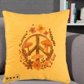 Perna Decorativa Peace Sign Ciuperci Floral, 40x40 cm, Galben, Husa Detasabila, Perna Inclusa, BEKZ®