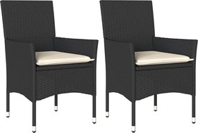 vidaXL Scaune de grădină cu perne, 2 buc., negru, poliratan